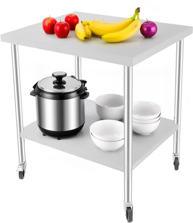 SanBouSi Outdoor Küche Edelstahl Arbeitstisch, 2 Ebenen Faltbar Servierwagen Edelstahl Rollwagen Küchentisch mit 4 Rollen Edelstahltisc Lebensmittel Zubereitungstisch für Küche Bar 300 kg