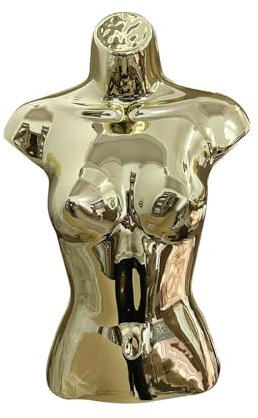 Amagogo Weiblicher Schaufensterpuppen-Torso, halbe Länge, weiblicher Schaufensterpuppen-Körper, Requisiten, Kleiderform, Aufhängehaken für Geschäfte, Gold