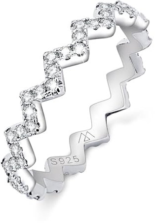 MENDOZZA Zickzack Ring Damen 925 Sterling-Silber Zig Zag Up and Dow Ring Zirkonia Schmuck (Silber, 52)