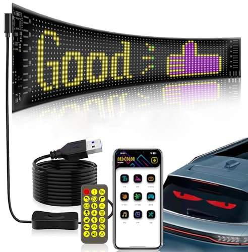 Colorful Eye Lamp Soft Screen for Car Windows, 12x59.5cm Flexibler LED Anzeigetafel, LED Namensschild Programmierbar, App Bluetooth Text Muster Animation LED Anzeige für Geschäft, Auto (12 * 59.5cm)