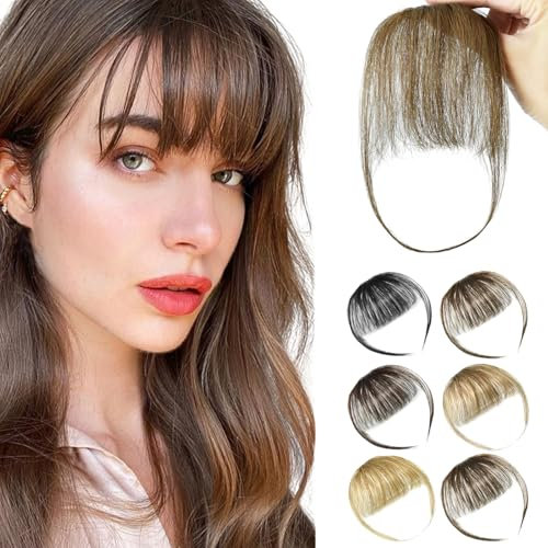 PARXITN Clip in Bangs Echthaar Front Fringe Air Bangs Haarverlängerungen Pony Haare für Frauen Kastanien Braun