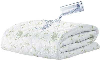 Coprimaterasso Trapuntato Impermeabile Aloe Vera Micro Traspirante Silenzioso Barriera Liquidi Lenzuolo Angoli Elasticizzati SalvaMaterasso Poliestere Bianco - Bianco - 90x200+30cm