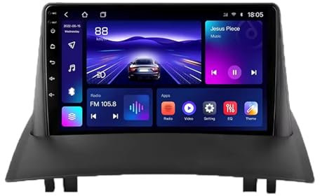Android 14 Radio Coche 2 DIN 9 Pulgadas para Renault Megane 2 2002-2009 con Cámara de Respaldo Controles del volante Bluetooth GPS Navi CarPlay inalámbrico con Bluetooth Dual Pantalla táctil HD de Asi