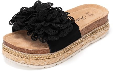 JOMIX Sandales de Plage et de Piscine Femmes avec Fleurs Espadrilles Femme Plateforme Claquettes été Confortables pour Maison Piscine Plage Mer (Noir, 39)