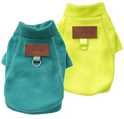 2 Stück/3 Stück Fleece Hundepullover für kleine Hunde, weicher Warmer Rollkragen Hunde Sweater Mantel, Haustier Welpe Katze Winterbekleidung (A-Grün Gelb, XL)