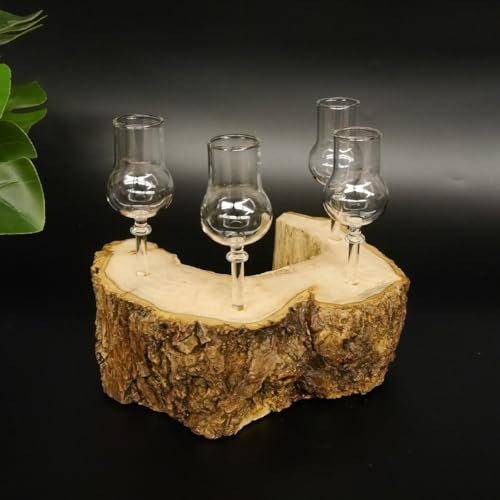 GTK - Geweihe & Trophäen KRUMHOLZ Schnapsanbieter kleine 4 Gläser mit Stiel auf Wurzel Steckglas Set Schnaps Geschenk Neu 27.60.1.66