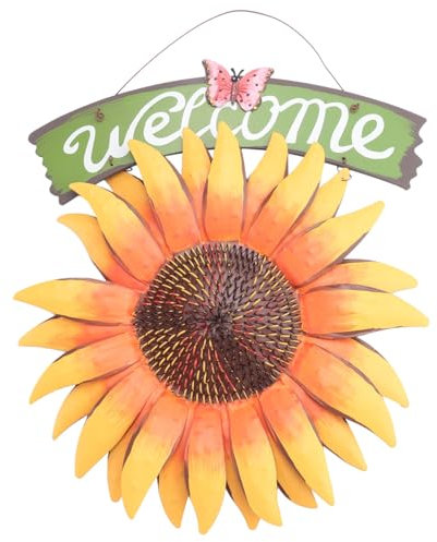 Grnlucja Garden Welcome Signs Metal Hanging Decorative Sunflower Outside Hand-Painted Welcome Plaque for Front Door