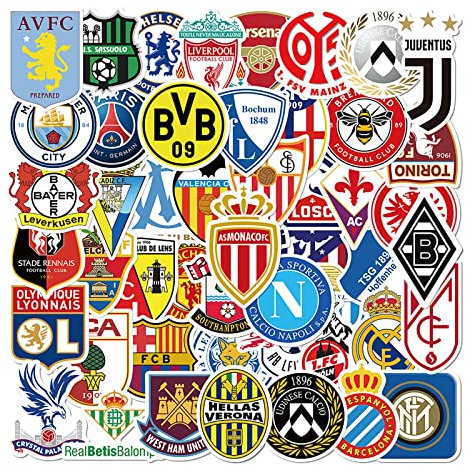 50Pcs Cool Soccer Club Stickers,Football Team Logo Stickers,World Cup Football Match Stickers, Waterproof Vinyl Graffiti Brand Decals for Laptop Computer Skateboard Bottles Helmet Phone Luggage,etc.