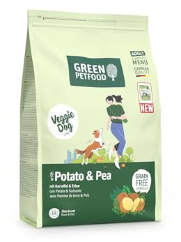 Green Petfood VeggieDog Kartoffel & Erbse (3 kg) | Hundefutter trocken | Adult | Premium Trockenfutter für ausgewachsene sensible Hunde | vegetarisch & weizenfrei | mit leckerer Süßkartoffel