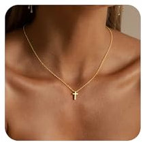 TINGN Gold Kreuz Kette Damen 14K Gold Vergoldet Kreuzkette Halskette Elegante Choker Kette mit Kreuz Anhänger Christentum Schmuck Hochwertiger Modeschmuck Weihnachtengeschenke für Damen Frauen