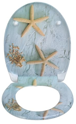 Toilettendeckel mit Absenkautomatik, WC Sitz Duroplast, Toilettensitz mit Motive, Stabile Antibakterieller Klodeckel, Wc Deckel Einfache Montage (A)