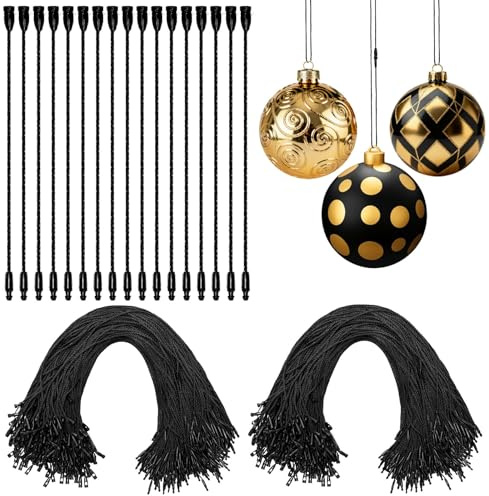 AUGSUN 200 Stück Haken für Weihnachtsbaumschmuck, Christbaumkugel Haken Weihnachtskugeln Aufhänger mit Druckknopf Kugelaufhänger für Christbaumkugeln für Weihnachten Hängend Dekor Schwarz