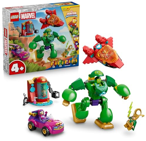 LEGO | Marvel Loki vs. Team Iron Man - Superhero Toy w/Car, Plane, Mech Figure & 4 Minifigures - Gift for 4+ Year Old Boys & Fans of the Iron Man and His Awesome Friends Show - 11211