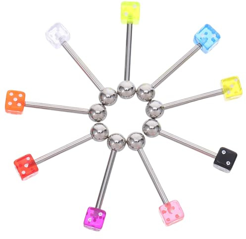 ANDRESLAD 9 Stück Buntes Acryl Würfel Zungenpiercing Komfortabel Widerstandsfähig Für Frauen Alltag Party Schmuck