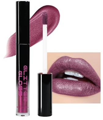 Rossetto Glitter Metallico, Viola Scuro Rossetto Lunga Tenuta | Rossetto senza trasferimento waterproof, Lip Stain Idratante, Brillante Lip Gloss Highly Pigmented, Trucco Donna