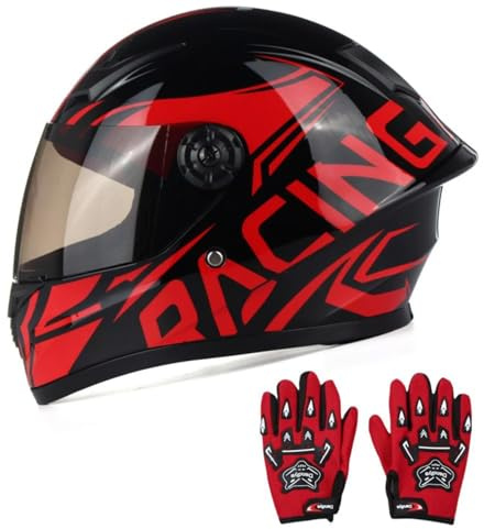 Caimcie Integralhelm für Kinder, Motorradhelm, Motocross, Dirtbike, ATV, BMX, Go-Kart, Offroad, 4-Rad, für Jungen und Mädchen, mit Sonnenblende, DOT/ECE-Zulassung A,L=51-52cm
