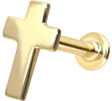 PIERCINGLINE 14 Karat Gold Ohr-Piercing Labret mit Innengewinde KREUZ Farb & Größenauswahl