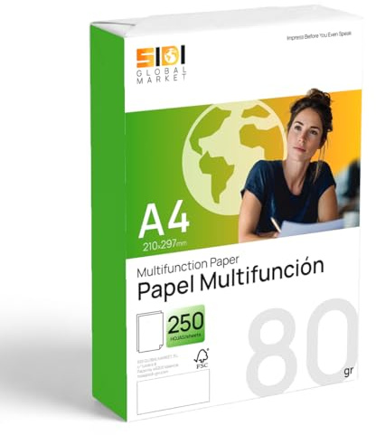 Feuilles A4 80g, Papier pour Imprimante Laser et Jet d’Encre, Papier Blanc pour Imprimer, Écrire ou Dessiner, Format DIN A4 210x297mm, Ramette de Papier pour Bureau et Maison - SIDI (80g, 250f)