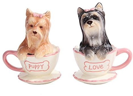 Pacific Trading Yorkie in Tea Cup Yorkshire Terriers Salt and Pepper Shakers Set