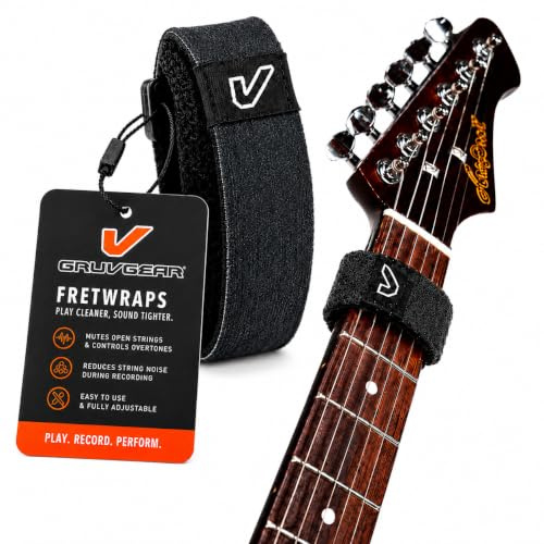 Gruv Gear Fret Wrap & Guitar Mute, Fretwrap for Acoustic, Electric & Bass | String Dampener Recording, Tapping & Practice Accessory (1 Pack, Small Ebony, Fits 4 String Bass, 6 String Guitar)