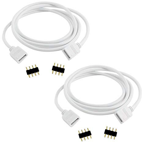 TronicsPros 2pcs 1m 3.3ft RGB Extension Cable Cord 4 Pin Flex LED Tape LED Ribbon LED Rope Light Connector Wire for RGB 5050 3528 2835 Flexible LED Strip Light w/ 4x Male to Male 4-Pin Adapter Plugs