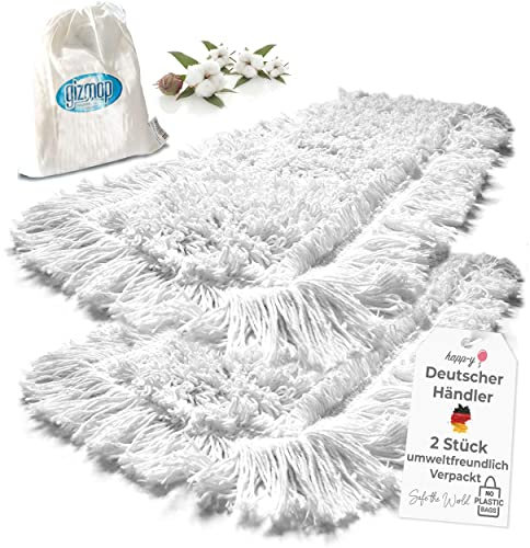 Gizmop 2 x 40 cm Bodenwischer 100% Baumwolle Weiss Ersatzbezug Wischmop für Echtholz wie Parkett und Dielen. Profiprodukte für den privaten Haushalt (Baumwolle, 40 cm) (40 cm)