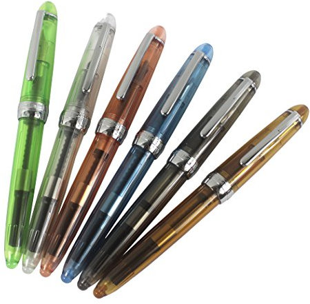 6 Stück Jinhao 992 Kunststoff Füllfederhalter, transparent, Diversity Farbe (blau, grün, grau, braun, orange, weiß)
