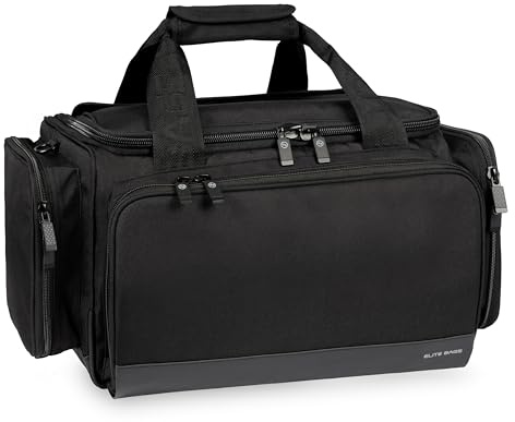 ELITE BAGS - MEDIC'S Softbag-Arzttasche | schwarz | sportliches Design | verstaubares Rucksacktragesystem | variable Facheinteilung | inkl. Ampullarium und DIN A5 Schreibbrett