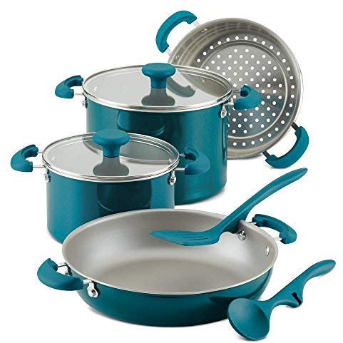 Rachael Ray 12167 8-Piece Cookware Set Aluminum, Teal Shimmer