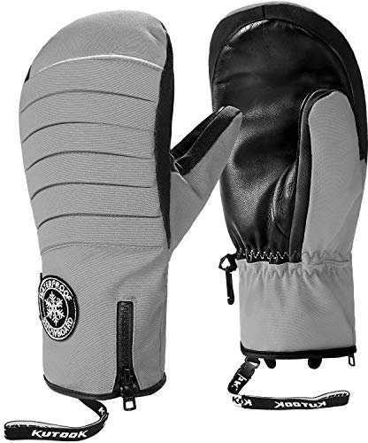 KUTOOK Skihandschuhe Snowboard Handschuhe Herren Damen Fäustlinge Wasserdicht Warm Winter Winddicht Winterhandschuhe für Ski Snowboard Outdoor Gray,M