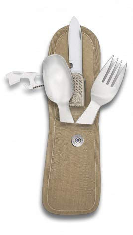 Cuchilleria Deportiva ALBAINOX - 33041- Set Cubiertos Camping con Funda. - Herramienta para Caza, Pesca, Camping, Outdoor, Supervivencia y Bushcraft