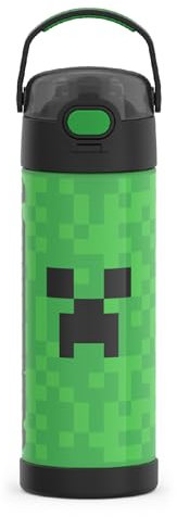 THERMOS FUNTAINER 16 Ounce Stainless Steel Vacuum Insulated Bottle with Wide Spout Lid, Minecraft