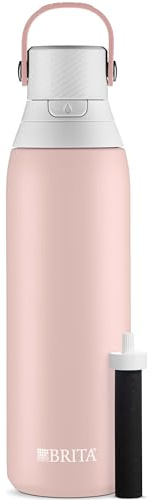 Brita Stainless Steel Water Bottle with Filter, 20 Ounce Premium Double Insulated Water Bottle, BPA Free, Rose