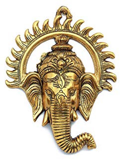 Aditri Creation Ganesha Wall Hanging Metal Ganesh Face with Sun Statue Sculpture Idol Indian Wall Decor Antique Ganpati Statue for Home, Entrance, Temple Decor andgifting (Size:- 9 X 7)