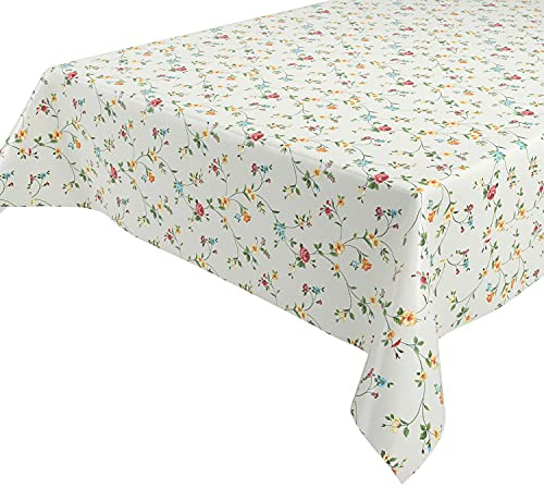 BEAUTEX Wachstuchtischdecke abwaschbar, Klassisch Blümchen, Oval 140x200 | Wasserundurchlässiger Tischschutz mit versiegelter Oberfläche, pflegeleicht, robust und vielseitig für drinnen und draußen