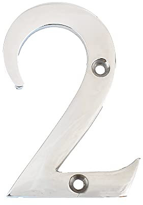 Nutfield Hardware 3 Inch / 75mm House Numbers Polished Chrome Door Numbers Screw Fixed Mailbox Office Hotel House Door Number 2 with Mounting Screws for Walls, Doors, and Gates