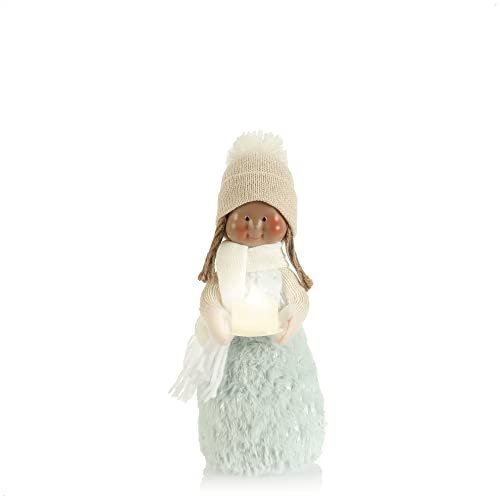 com-four® Weihnachtsdeko Mädchen mit Kerze - Weihnachtsfigur stehend - Dekofigur zu Weihnachten - Standfigur mit flackerndem LED-Licht (Größe 1 - Mädchen blau)
