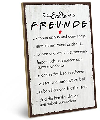 ARTFAVES® Wandbild Holzschild mit Spruch - ECHTE FREUNDE KENNEN SICH IN UND AUSWENDIG - Türschild Retro Vintage Deko Bild Geschenk - Freundschaft