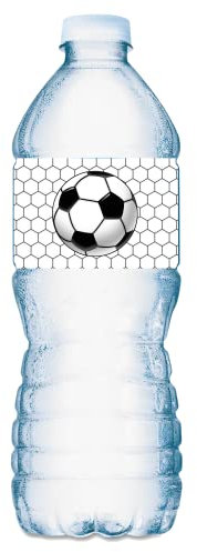 20 Sports Soccer Water Bottle Labels, Waterproof Water Bottle Wrappers, Great Stickers for Birthday Party, Baby Shower, Wedding, Graduation, or Any Family Event Decorations, Made in USA