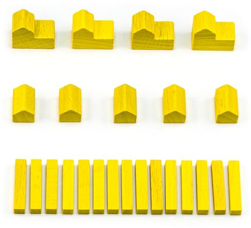 Waldfelsen® Hozfiguren: 4 Städte, 5 Siedlungen und 15 Straßen geeignet für Die Siedler (Farbe: Gelb)
