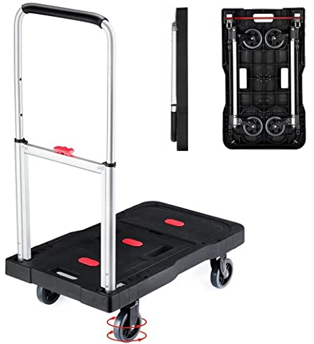 Double Rhombus Folding Hand Truck Platform Truck 330 Lbs Heavy Duty Dolly Cart with Wheels, Fully Folded Push Cart, Portable Trolley Utility Cart for Easy Storage, Garage Moving Shopping Home Office