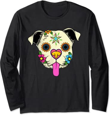 Sugar Skull Englische Bulldogge Hundebekleidung, Tag der Toten Langarmshirt