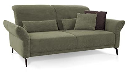 CAVADORE 2,5er-Sofa Cooper / Luftige 2,5-Sitzer-Couch mit schwarzen Metallfüßen und feinem Cord-Bezug / 196 x 88 x 123 / Cord, Grün