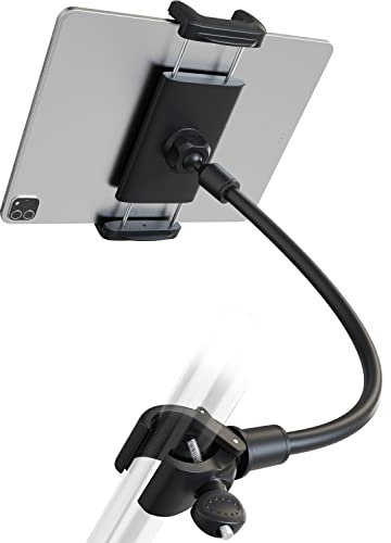 Charchendo Gooseneck Treadmill Tablet Mount, Universal Adjustment Tablet Holder for Elliptical/Spin Bike/Exercise Bike/Indoor Cycle, Compatible with 4-13'' iPad Pro/Air/Mini, iPhones, Galaxy, E-Book