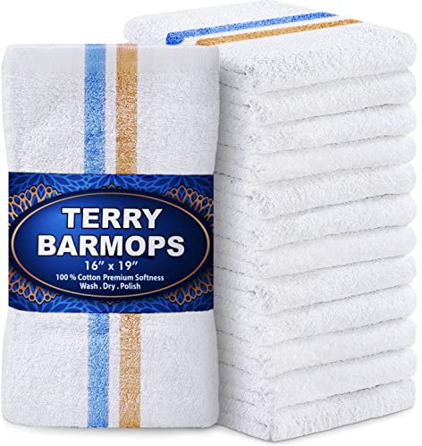 GREEN LIFESTYLE Lot de 12 serpillières à rayures bleues et oranges 800 g - 40,6 x 48,3 cm - Très absorbantes, ultra légères et durables