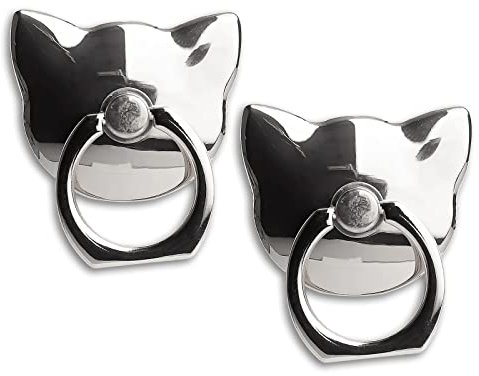 [2 Packs] Cat Glossy Cell Phone Ring Holder Stand, 360 Degree Rotation Finger Ring Kickstand with Polished Metal Phone Grip for Magnetic Car Mount, Smartphone Accessories