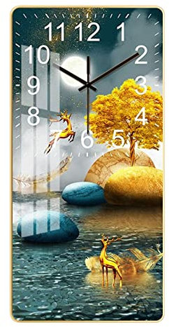 Milageto Kreative Keramik-Wanduhr, Ornament, Wandkunst, Wohnkultur, Uhr, Landschaft, zum Aufhängen, für Flur, Hotel, Esszimmer, Wohnzimmer, Loft, Goldener Baum