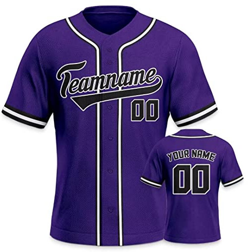 Personalisiertes Baseball Trikot 3D Stickerei/Druck Trikot Shirt mit Deinem Namen und Nummer Hip-Hop-Sportuniform für Herren Damen Kinder Fantrikot Lila