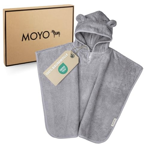 MOYO Baby Badeponcho Mit Bärenohren in Grau - Kapuzenhandtuch für 0-3 Jahre Aus 100% Frottee-Baumwolle - Waschbares Handtuch 68x56cm