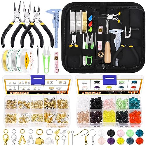 Tanstic 1251Pcs Jewelry Making Supplies Kit, Jewelry Making Kit with Jewelry Pliers, Jump Rings, Jewelry Wires, Flat Round Beads, Jewelry Findings Supplies for Jewelry Making